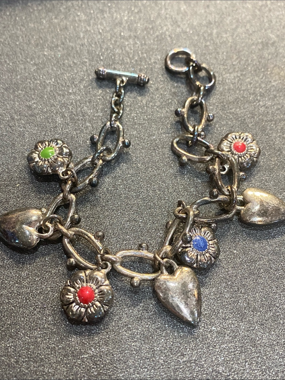 Heart and Flower Charm Bracelet 7 inch